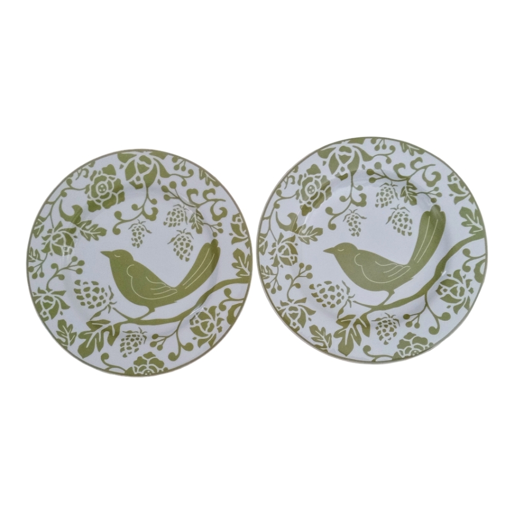 Pair Pier 1 Imports Green Bird Salad Luncheon Plate 8.25"